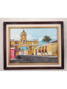 Ciudad Antigua Colonial Street Scene Original Painting Framed Architecture
